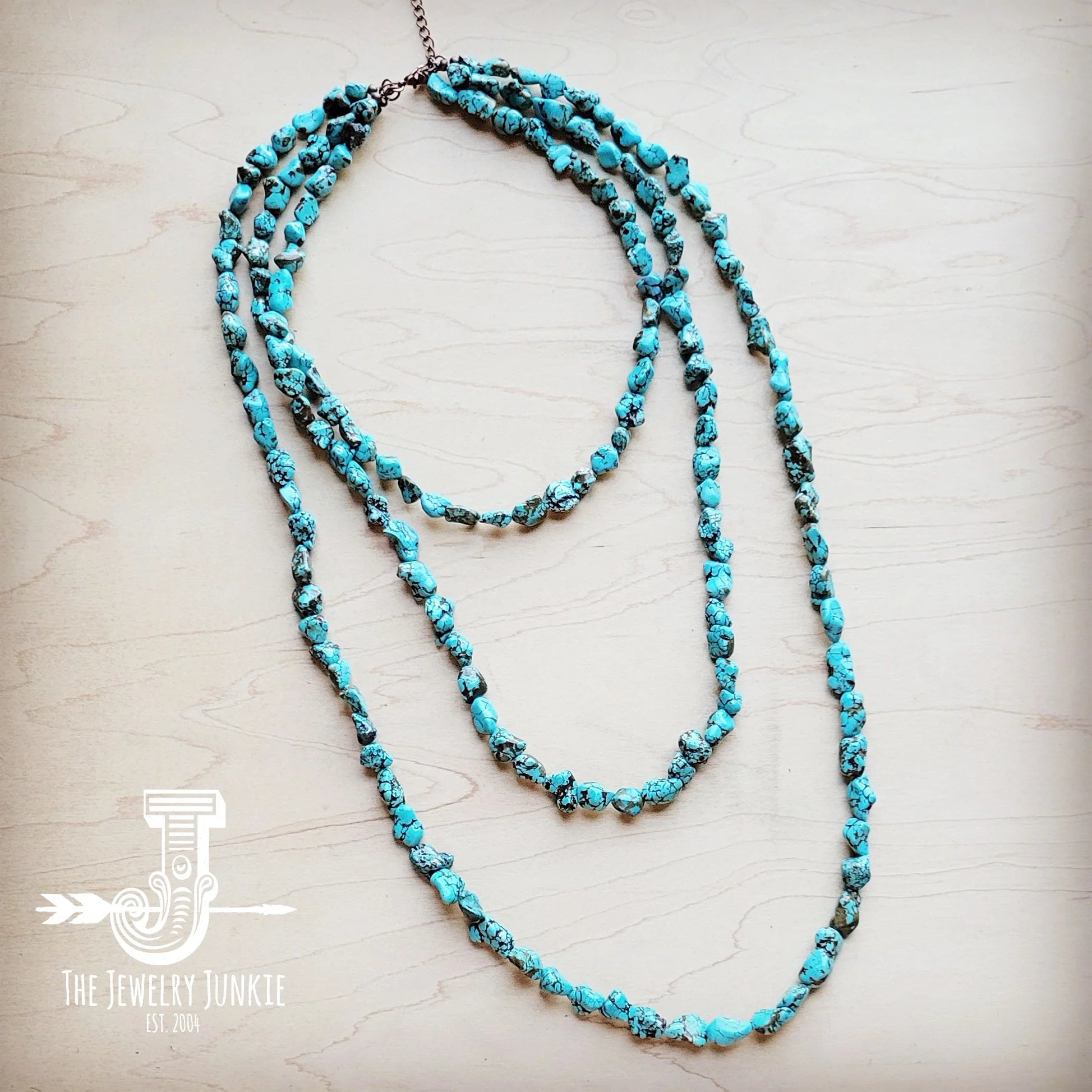 JJ Genuine Blue Turquoise Triple Strand Necklace 259h