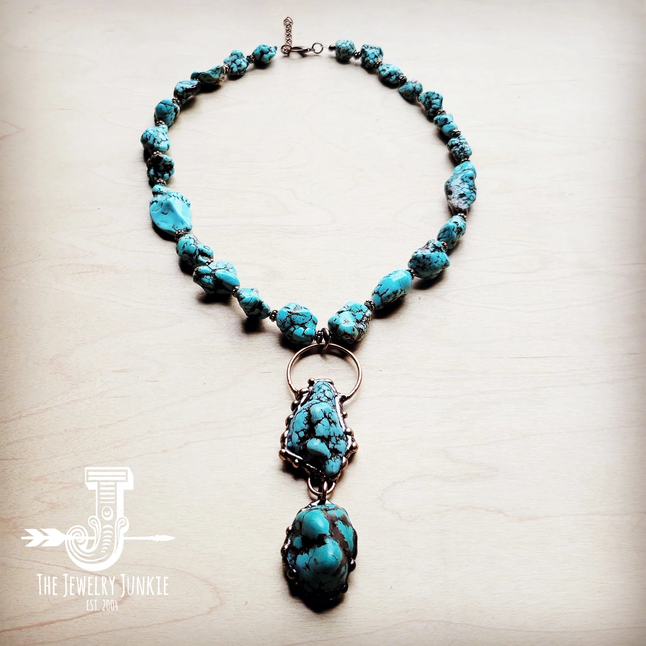 JJ Blue Turquoise Necklace w/ Soldered Turquoise Pendant 259j