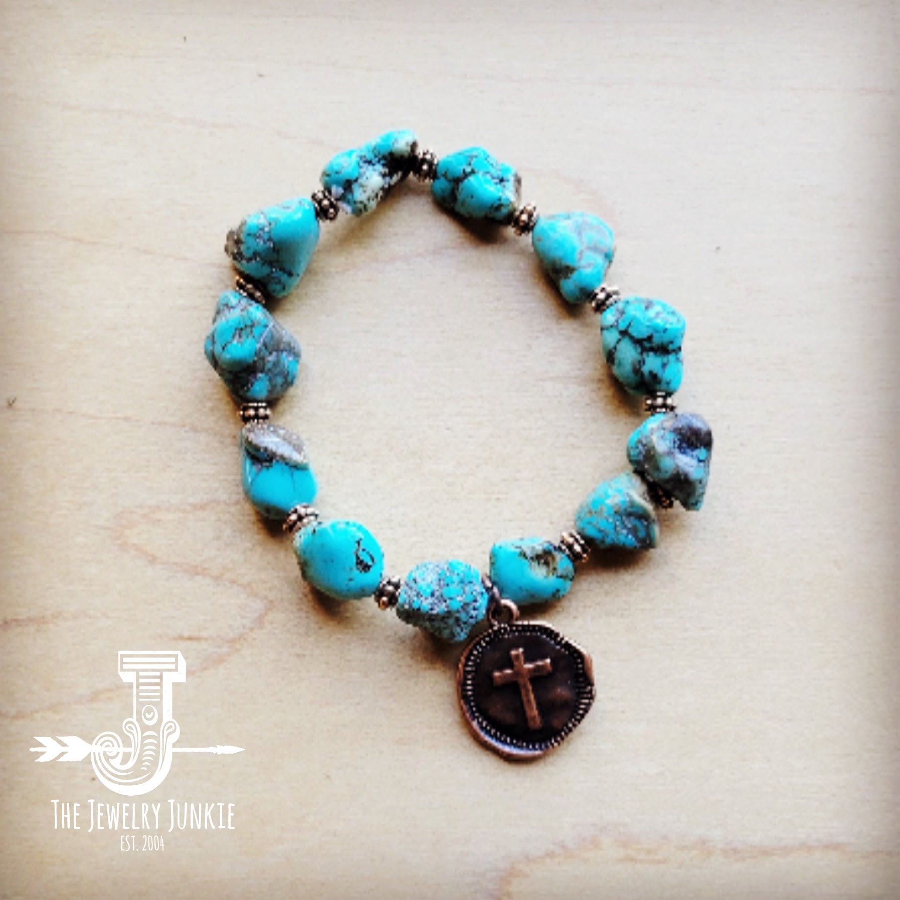JJ Chunky Blue Turquoise Beaded Bracelet 809o