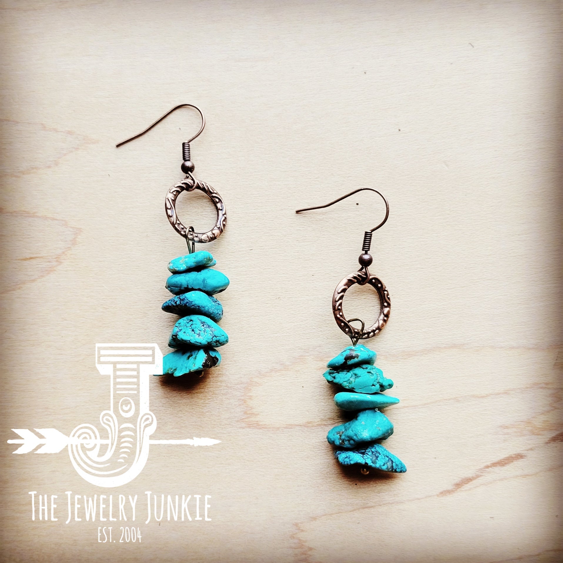 JJ Blue Turquoise Stacked Gemstone Earrings 223i