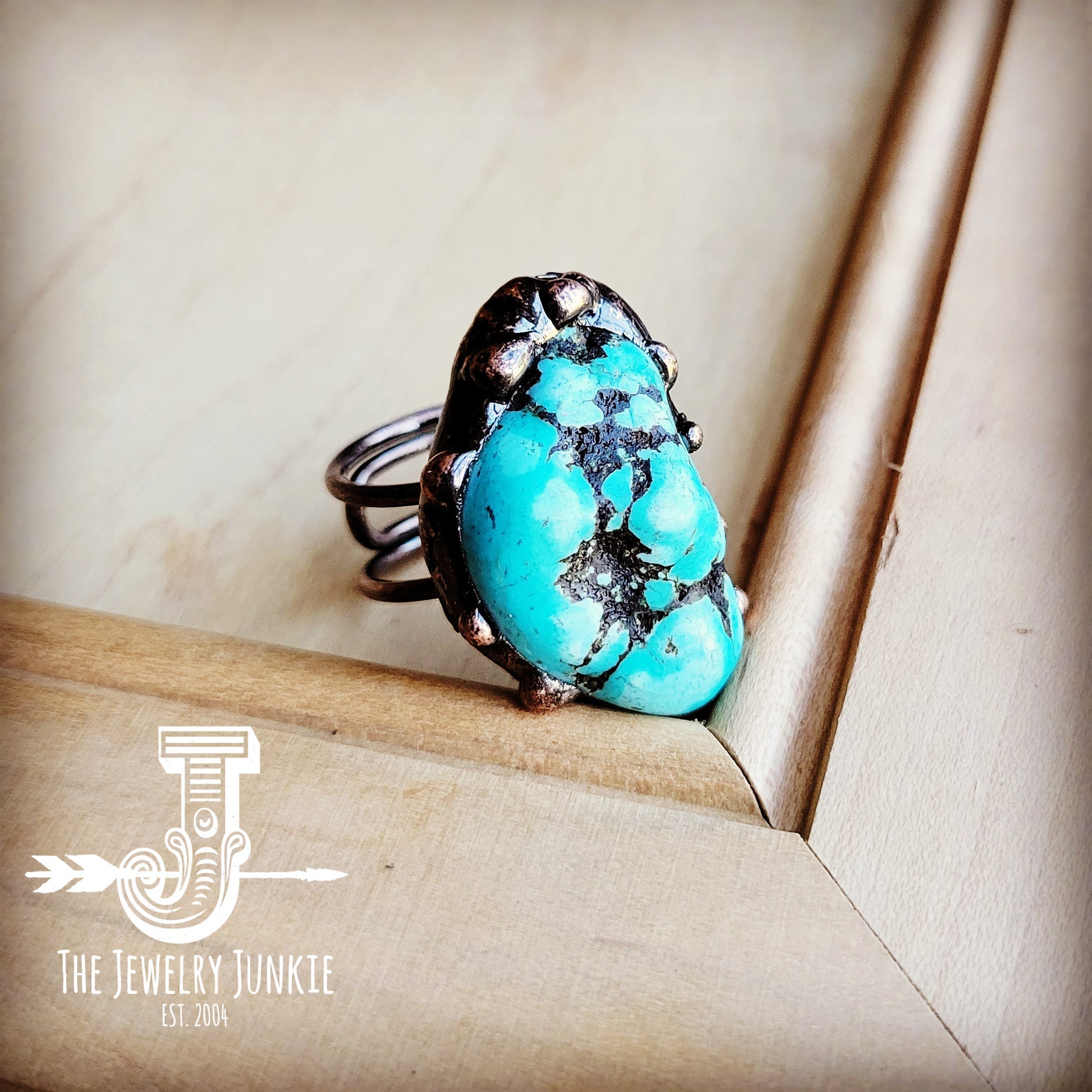JJ Blue Turquoise Ring set in Antique Copper 012w