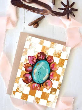 Floral Turquoise Blank Card