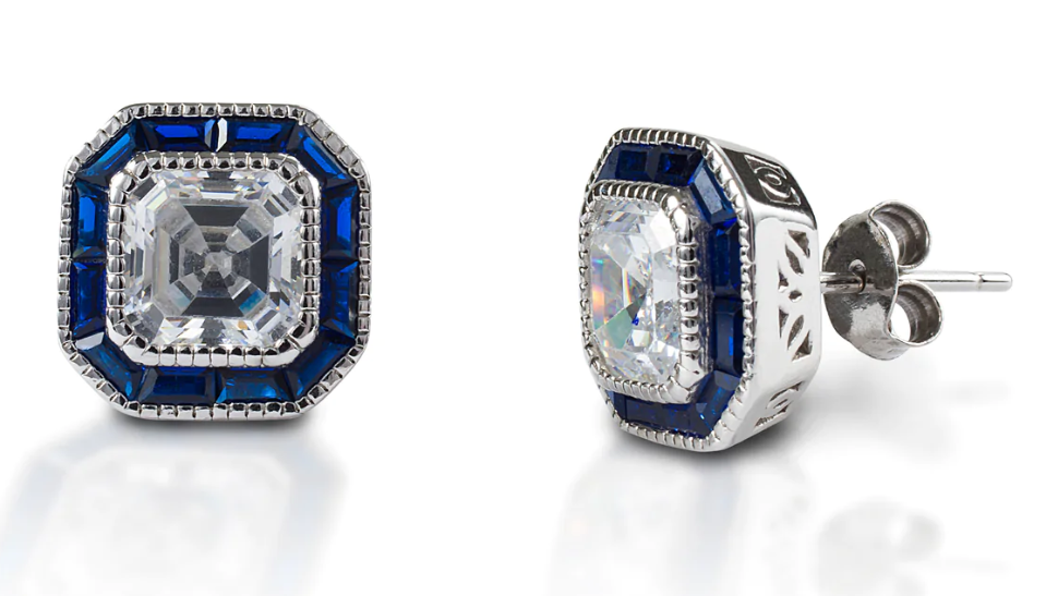KH Asscher Cut/Blue Spinel Earring