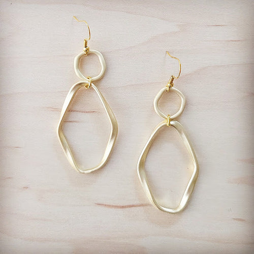 Matte Gold Hoop Earrings with Oval Hoop Dangle 203u
