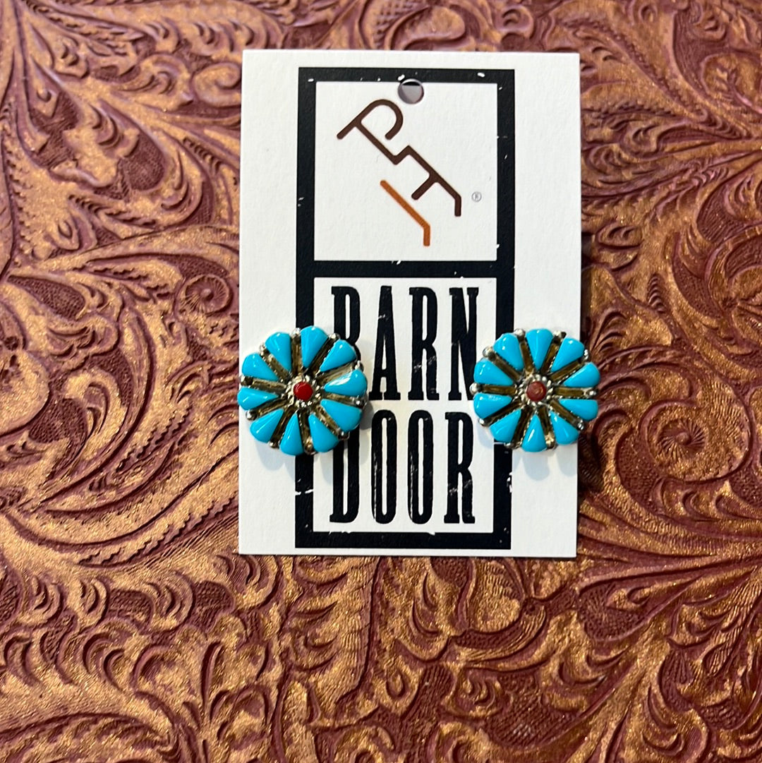 Genuine Turquoise Coral Cluster Studs
