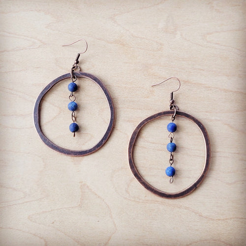 Western Copper Hoop Earrings w/ Blue Lapis Beads 225w