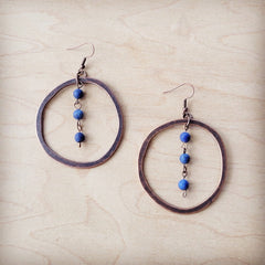 Western Copper Hoop Earrings w/ Blue Lapis Beads 225w