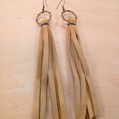 Genuine Leather Tassel Earring-Cream 205b
