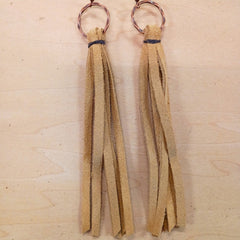 Genuine Leather Tassel Earring-Cream 205b