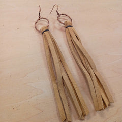 Genuine Leather Tassel Earring-Cream 205b