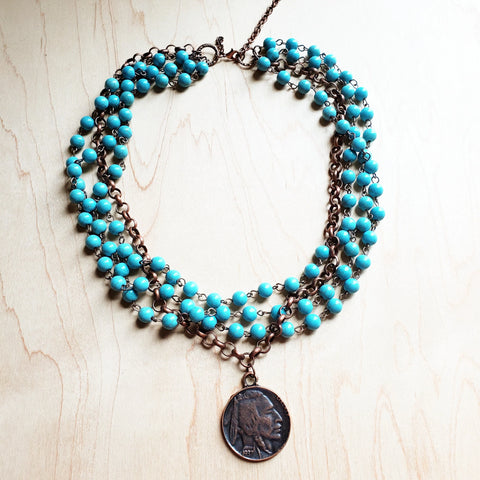JJ Long Boho Turquoise Beaded Necklace  248c