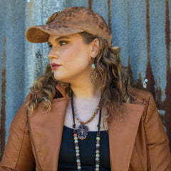 Copper Arrow Earrings w/ Genuine Aqua Terra Beads 225p