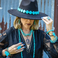 Western Copper Hoop Earrings w/ Blue Turquoise Beads 224f