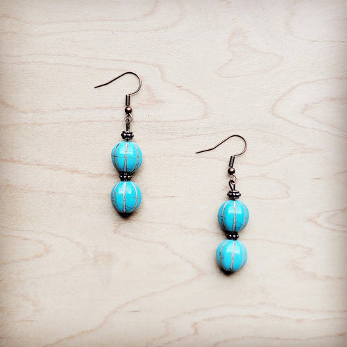 **Blue Turquoise Melon Bead Earrings 220z