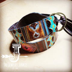 JJ Magenta Navajo Leather Belt with Leather Fringe Closure 905o