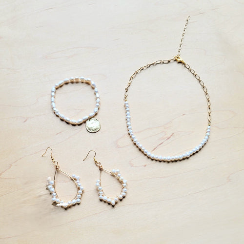 Wire Wrapped Freshwater Pearl Beaded Hoop Earrings 218y