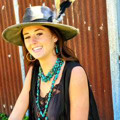 Copper Hoop Earrings in Natural Turquoise and Wood 201q