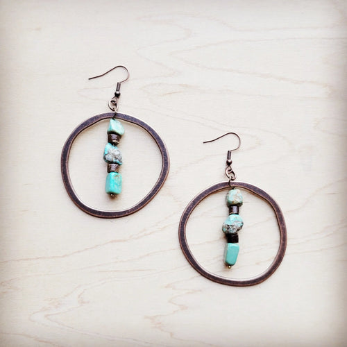 JJ HuBei Turquoise w/ Wood Hoop Earrings 224d