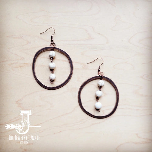 JJ Western Copper Hoop Earrings w/ White Turquoise Beads 224g