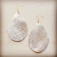 **Leather Teardrop Earring-Heavy Metal White 210j