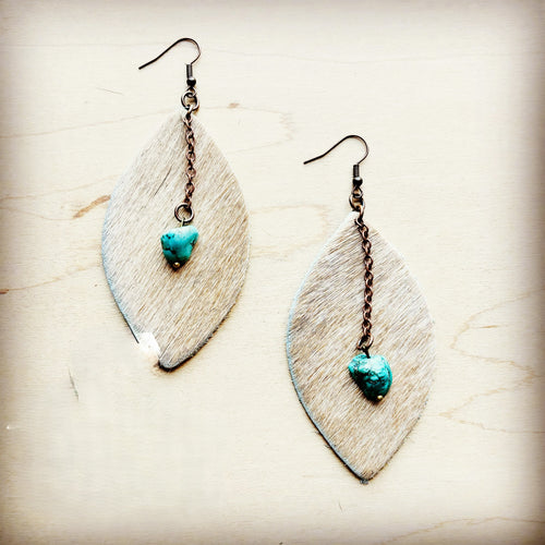 Leather Oval w/ Turquoise Drop in Light Hair-on-Hide 218d