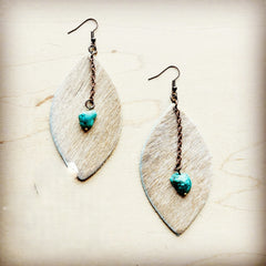 Leather Oval w/ Turquoise Drop in Light Hair-on-Hide 218d