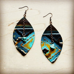 Leather Oval w/ Turquoise Drop in Blue Navajo 218i