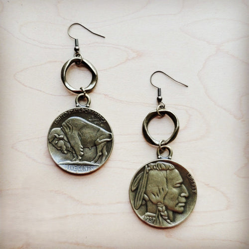 Antique Gold Indian Buffalo Head Earrings 221f