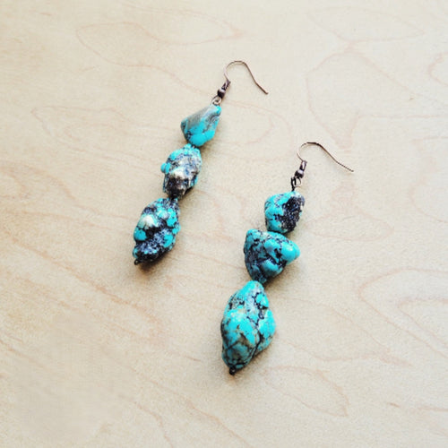 Chunky Beaded Turquoise Stone Earrings 224b