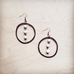 Western Copper Hoop Earrings w/ White Turquoise Beads 224g