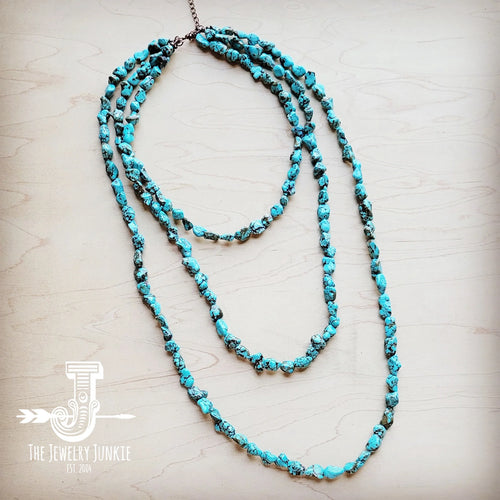 JJ Genuine Blue Turquoise Triple Strand Necklace 259h