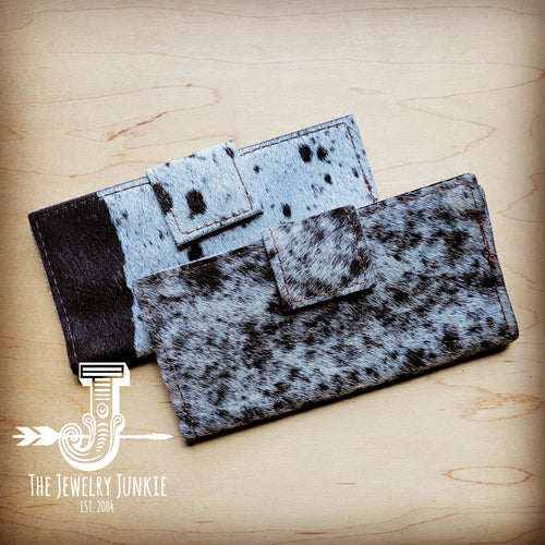 JJ Hair on Hide Leather Wallet in Black and White w/ Snap 302v