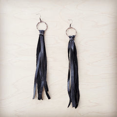 ** Leather Fringe Tassel Earrings in Dark Brown 203y
