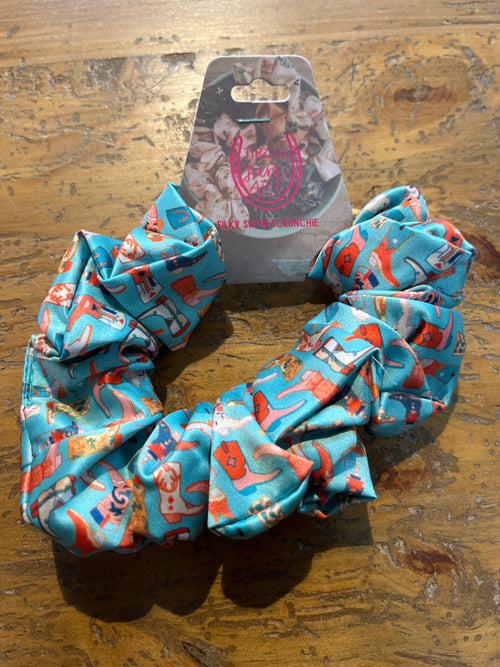 Western Scrunchie - Teal Boots