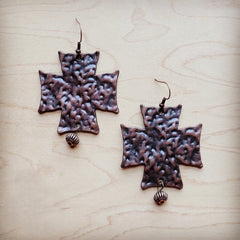 Hammered Copper Cross Earrings 220p