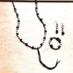 Frosted Aqua Terra and Wood Earrings (220f)