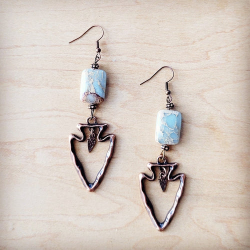 Copper Arrow Earrings w/ Genuine Aqua Terra Beads 225p