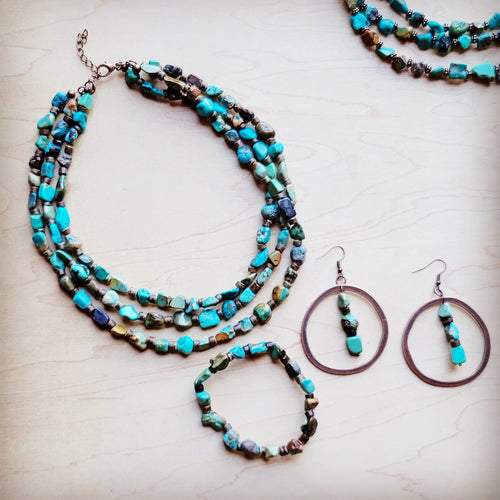 HuBei Turquoise w/ Wood Hoop Earrings 224d