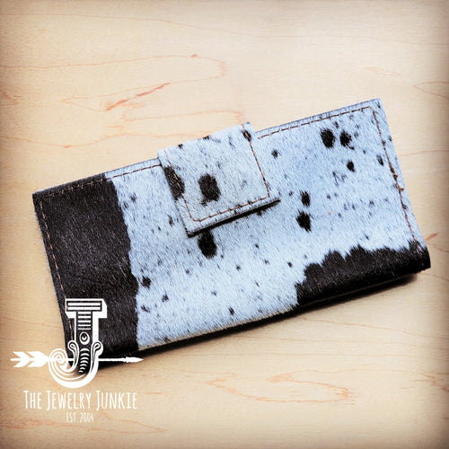 JJ Hair on Hide Leather Wallet in Black and White w/ Snap 302v