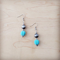 Western Blue Turquoise w/ Silver Bead Drop Earring 200w