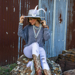 Western Copper Hoop Earrings w/ Glass Pearl Beads 217h