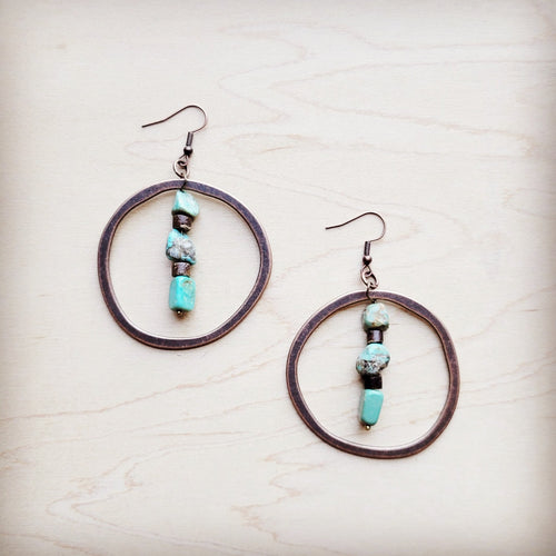 HuBei Turquoise w/ Wood Hoop Earrings 224d