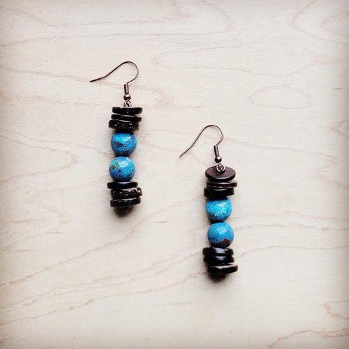 Ocean Agate and Wood Drop Earrings 225c
