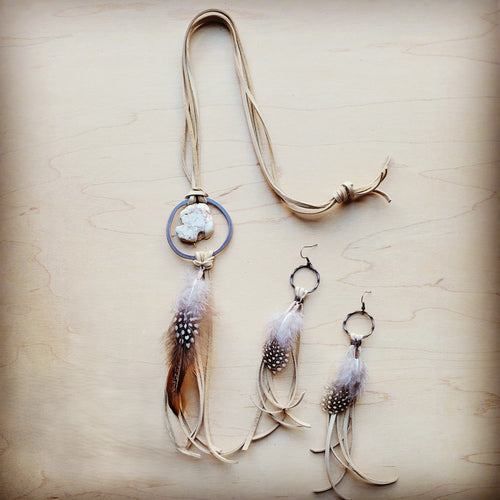 Boho Bone Deer Skin Leather Tassel Earring-Spotted Feather 217d
