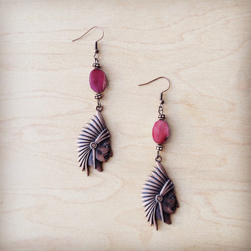 **Natural Pink Jade Earrings w/ Copper Indian Accent 225t