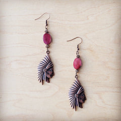 **Natural Pink Jade Earrings w/ Copper Indian Accent 225t