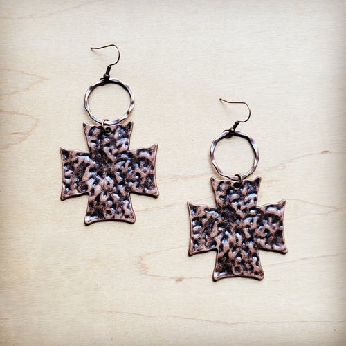 Hammered Copper Cross Earrings 220p