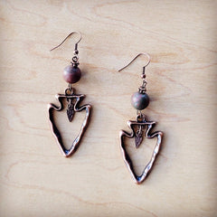 Copper Arrow Earrings w/ Genuine Picasso Jasper Beads 225q