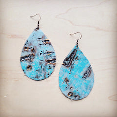 Leather Teardrop Earrings in Turquoise Metallic 222m