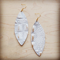 **Narrow Leather Oval Earrings-White and Gold Gator 209z